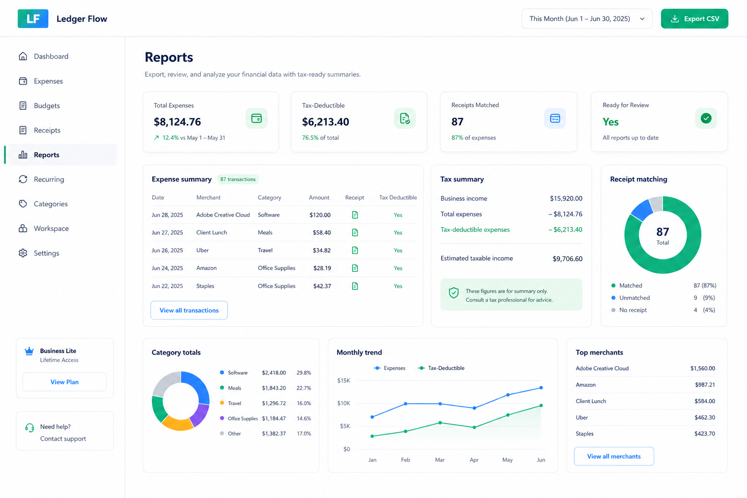 Ledger Flow reporting dashboard preview